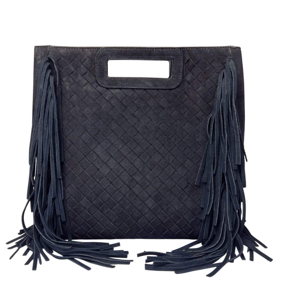 MI486 Black Suede Woven Fringe Bag