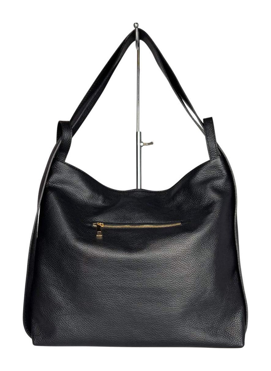 MI594 Black Woven Leather Convertible Backpack