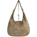Mi078 Taupe Suede Woven-Handle Tote