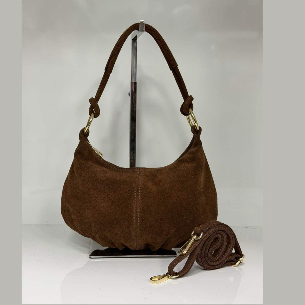 ST172 Brown Suede Crescent Shoulder Bag