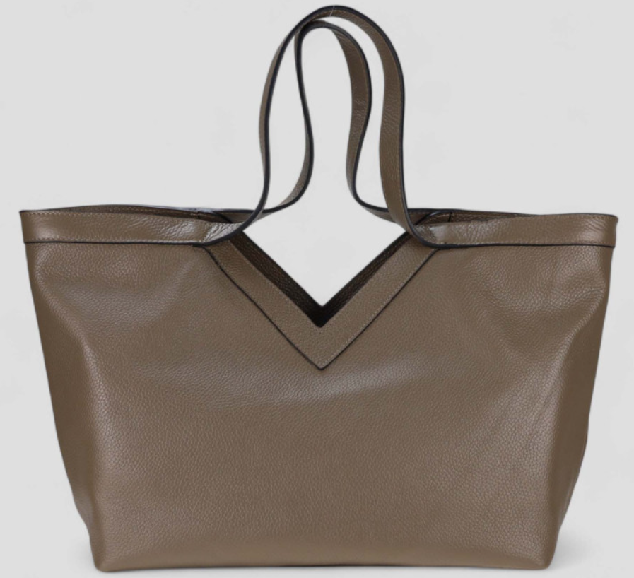 057TA Italian Leather Taupe Travel Bag 2 Compartments