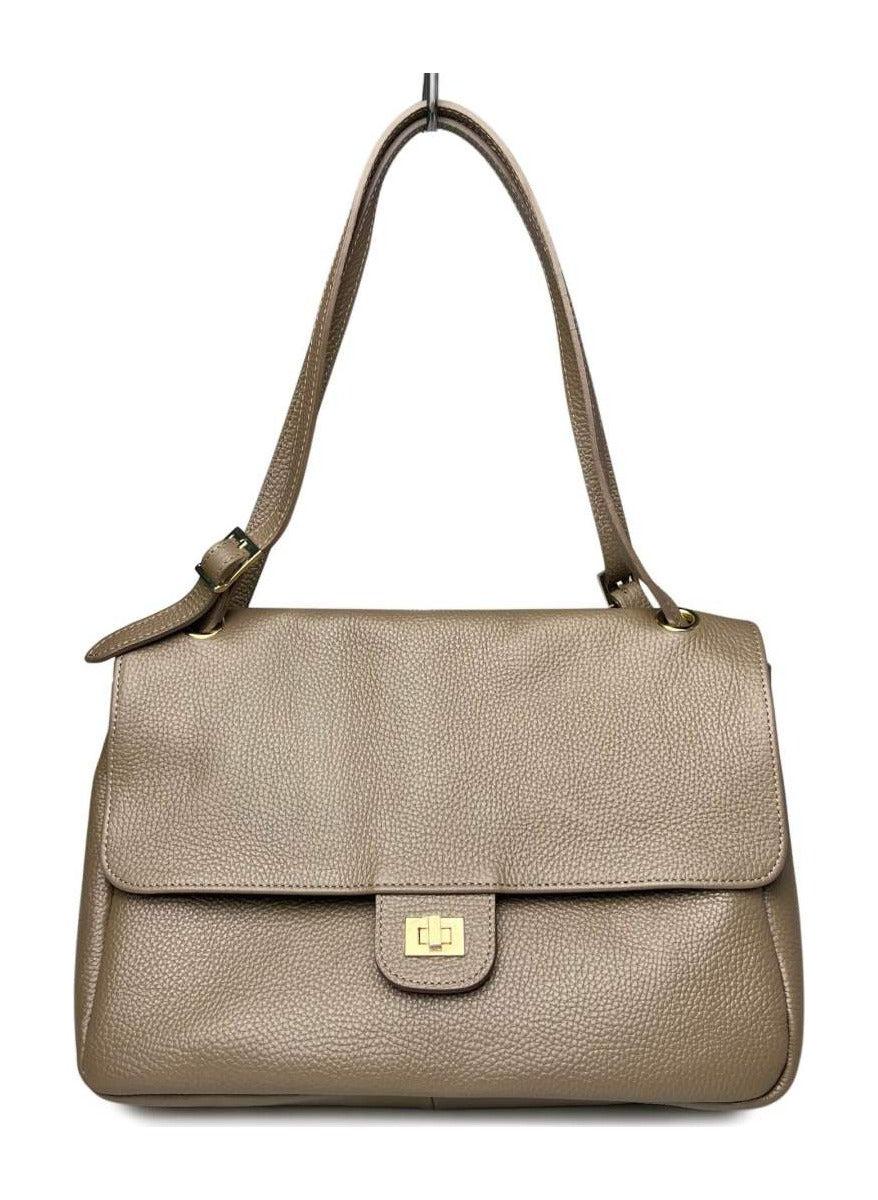 MI604 Dark Taupe Leather Flap Bag