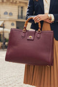 ZZ090 Burgundy XL Bamboo Handle Handbag