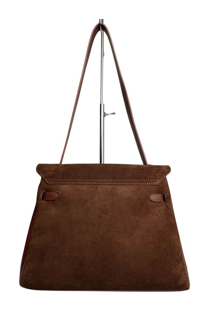 MI576 Mocha Suede Belted Shoulder Bag