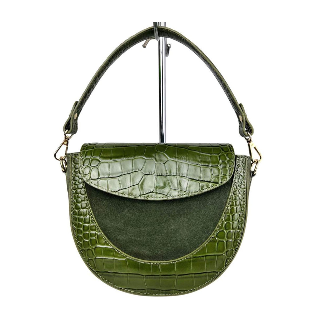 MI616 Olive Green Suede Croc Saddle Bag