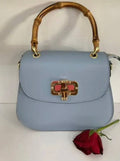 STBBL Blue Italian Leather Crossbody Bag w/Bamboo Handles