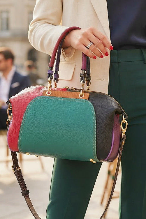 ZZ056 Teal Green Multicolor Leather Handbag