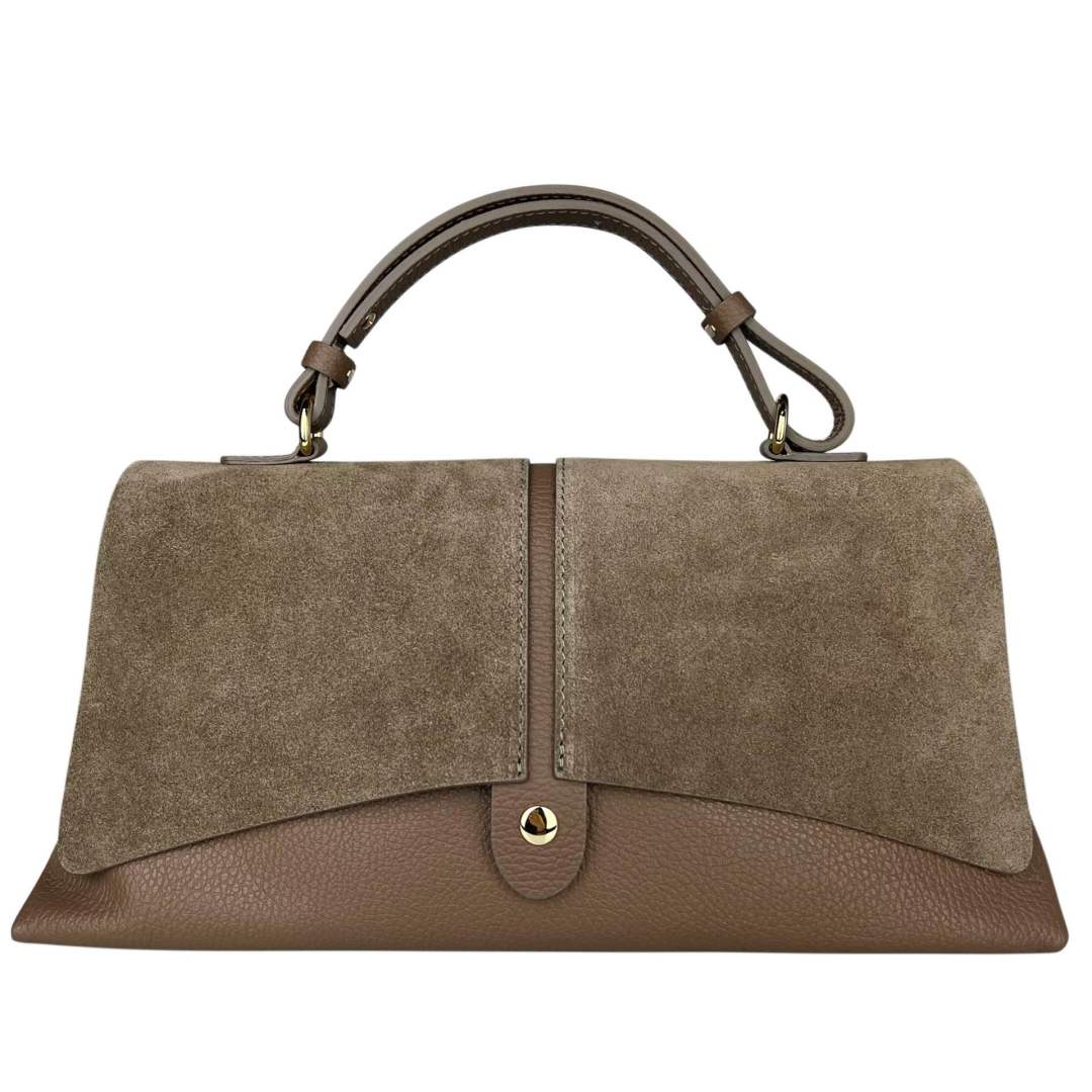 MI520 Dark Taupe Suede Flap Handbag