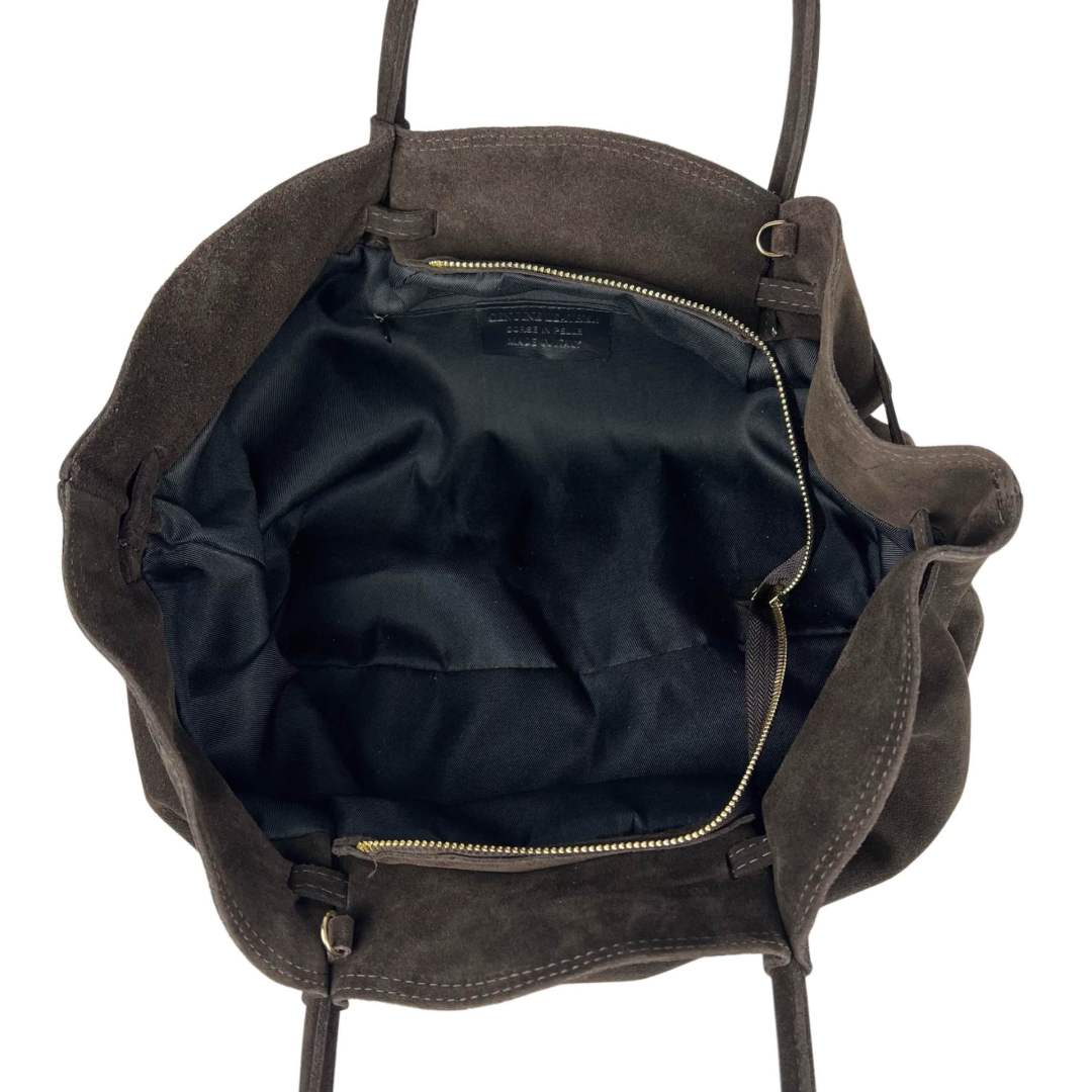 MI487 Dark Brown Suede Shopper Bag