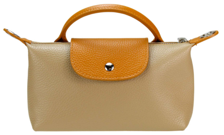 LOLOBE Italian Leather Beige Small Handbag with Snap Closure