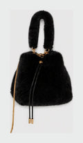 JA001 Black Faux Fur Bucket Bag