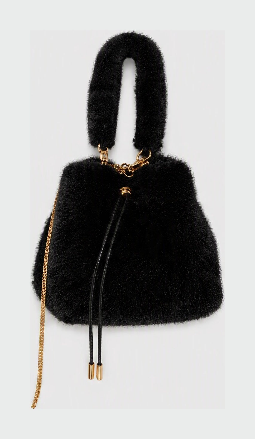 JA001 Black Faux Fur Bucket Bag