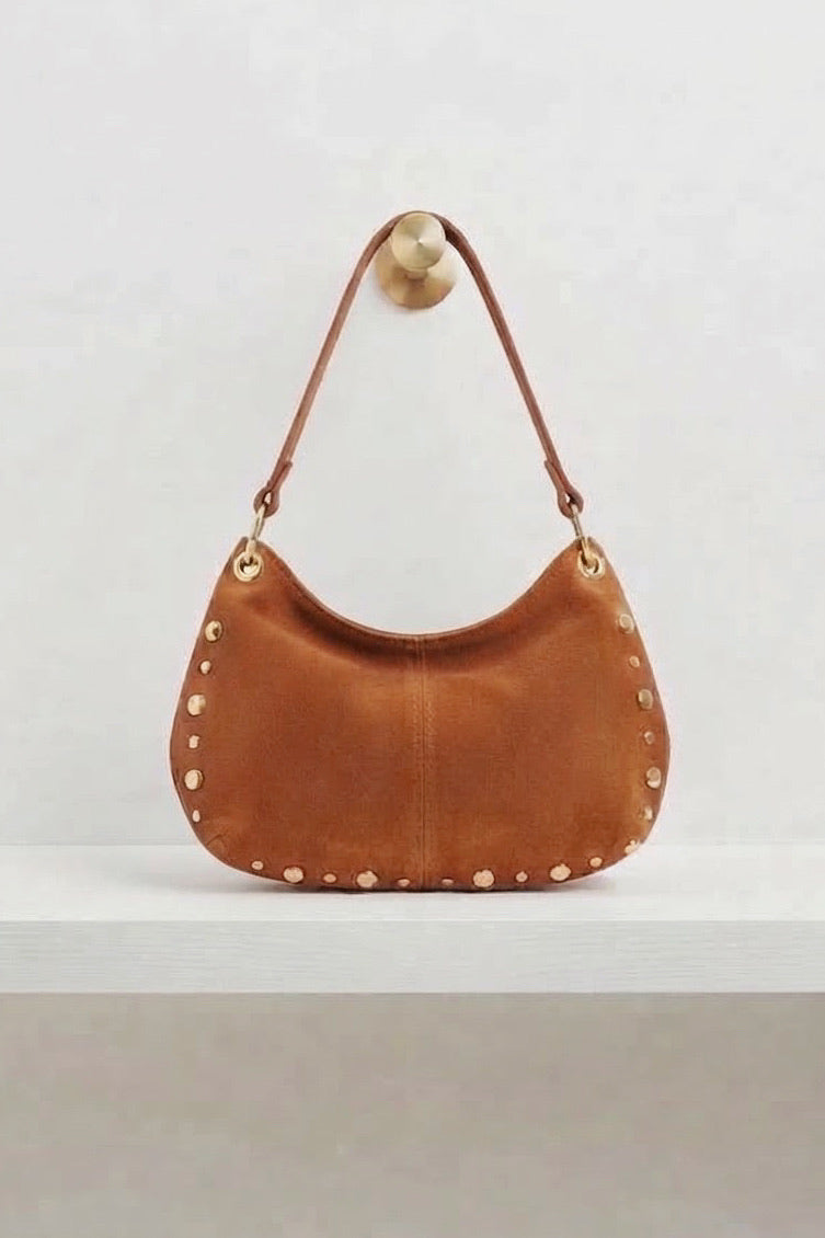 ZZ113 Camel Studded Suede Handbag