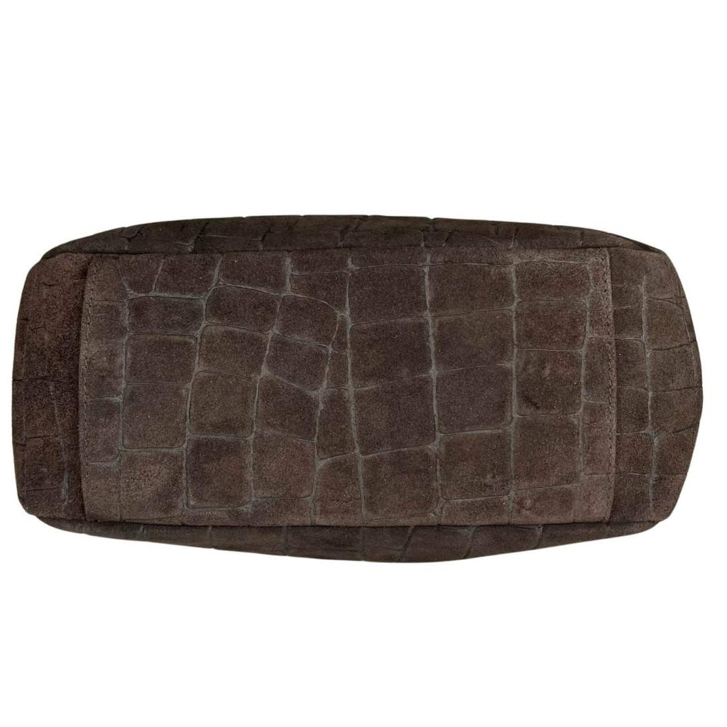 Mi273 Dark Brown Suede Croco-Print Clip Clutch