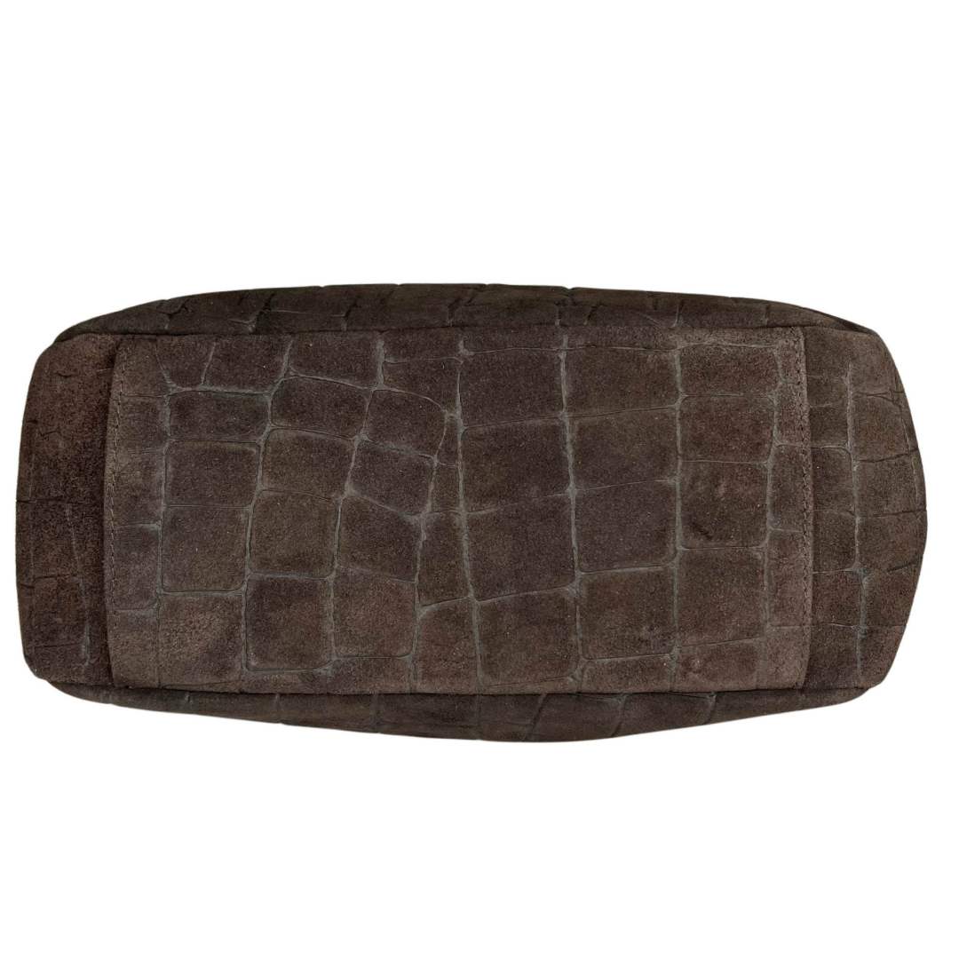 Mi273 Dark Brown Suede Croco-Print Clip Clutch