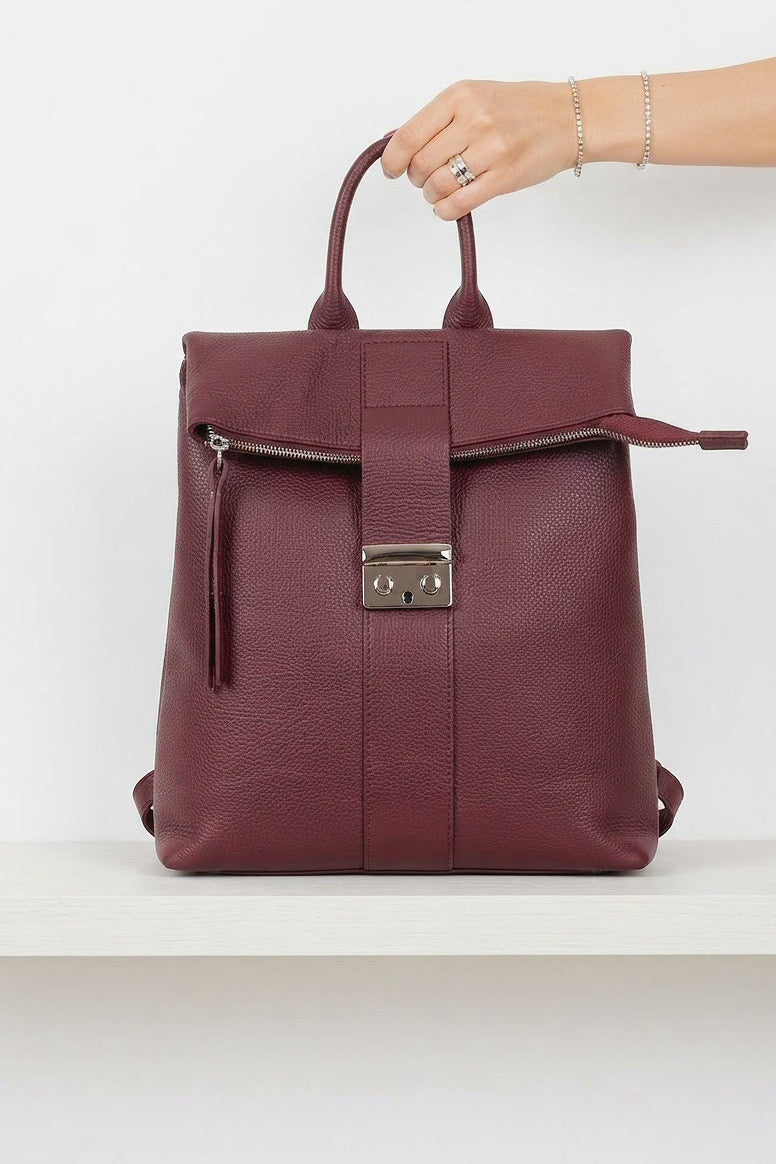ZZ084 Burgundy Leather Backpack