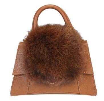 MDCF Italian Camel Leather Crossbody Bag w/Matching Real Fur