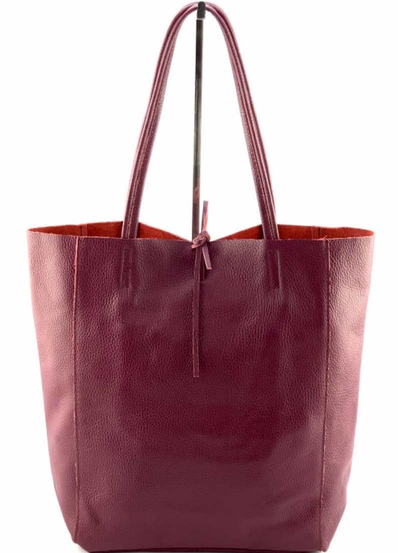 D34 Italian Basic Wine Leather Tote Bag JIJOU CAPRI