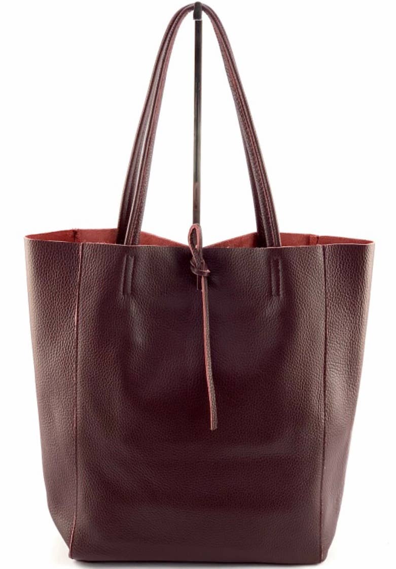 D54 Italian Basic Dark Wine Leather Tote Bag JIJOU CAPRI