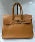 SFCA Leather Camel Handbag Structured  and Lock Closure