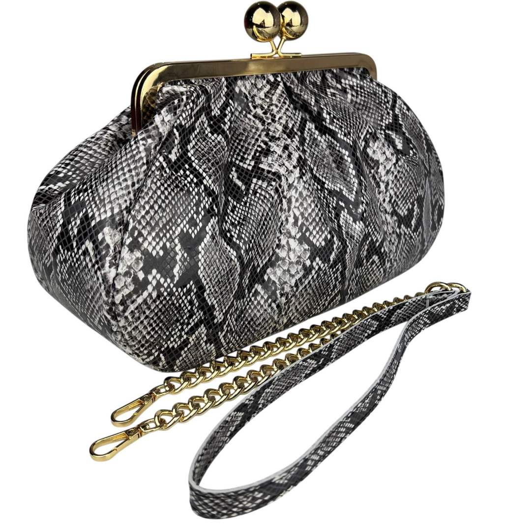 Mi267 Python Print Grey Clip Clutch