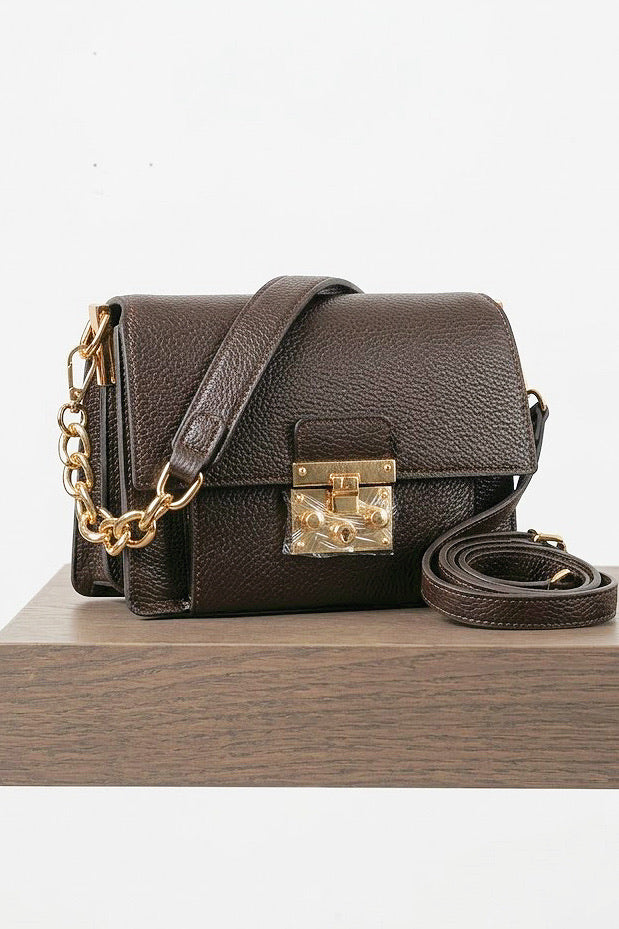 ZZ193 Brown Grained Leather Top Handle Bag