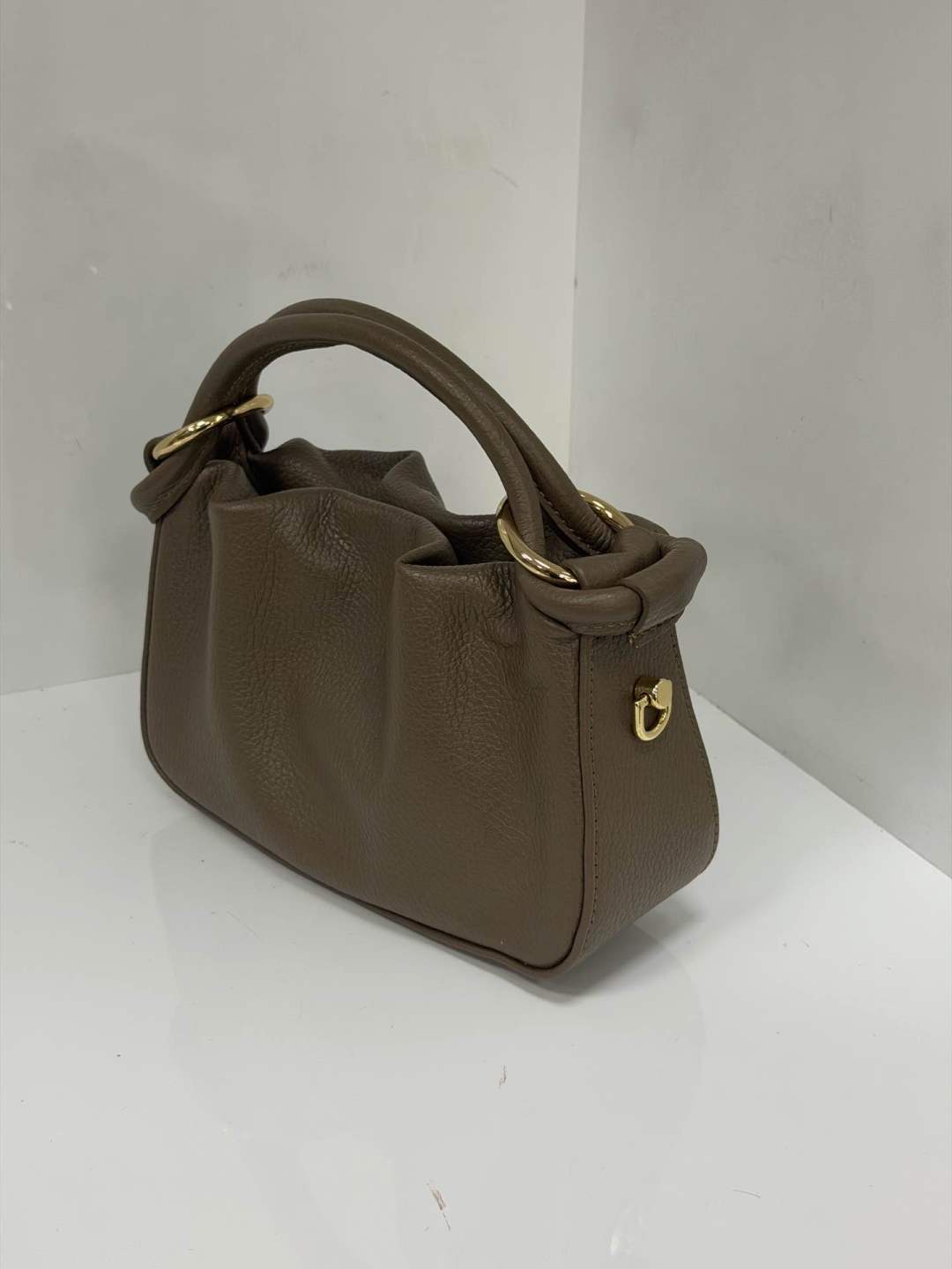ST132 Taupe Ruched Top Handle Bag
