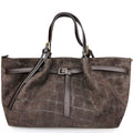 Mi081 Dark Brown Croco-Print Suede Tote