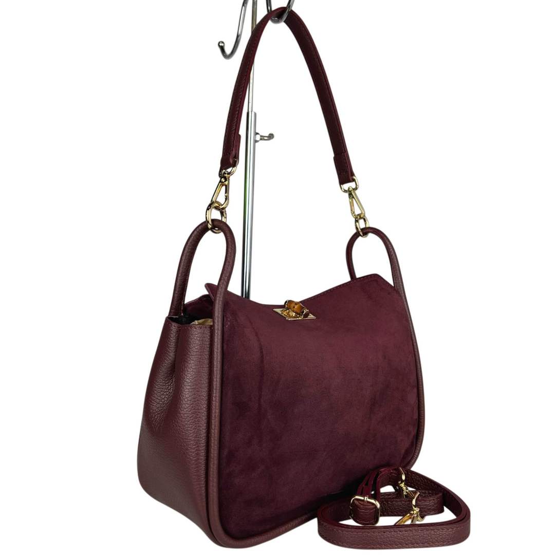 MI512 Burgundy Suede Bamboo Clasp Bag