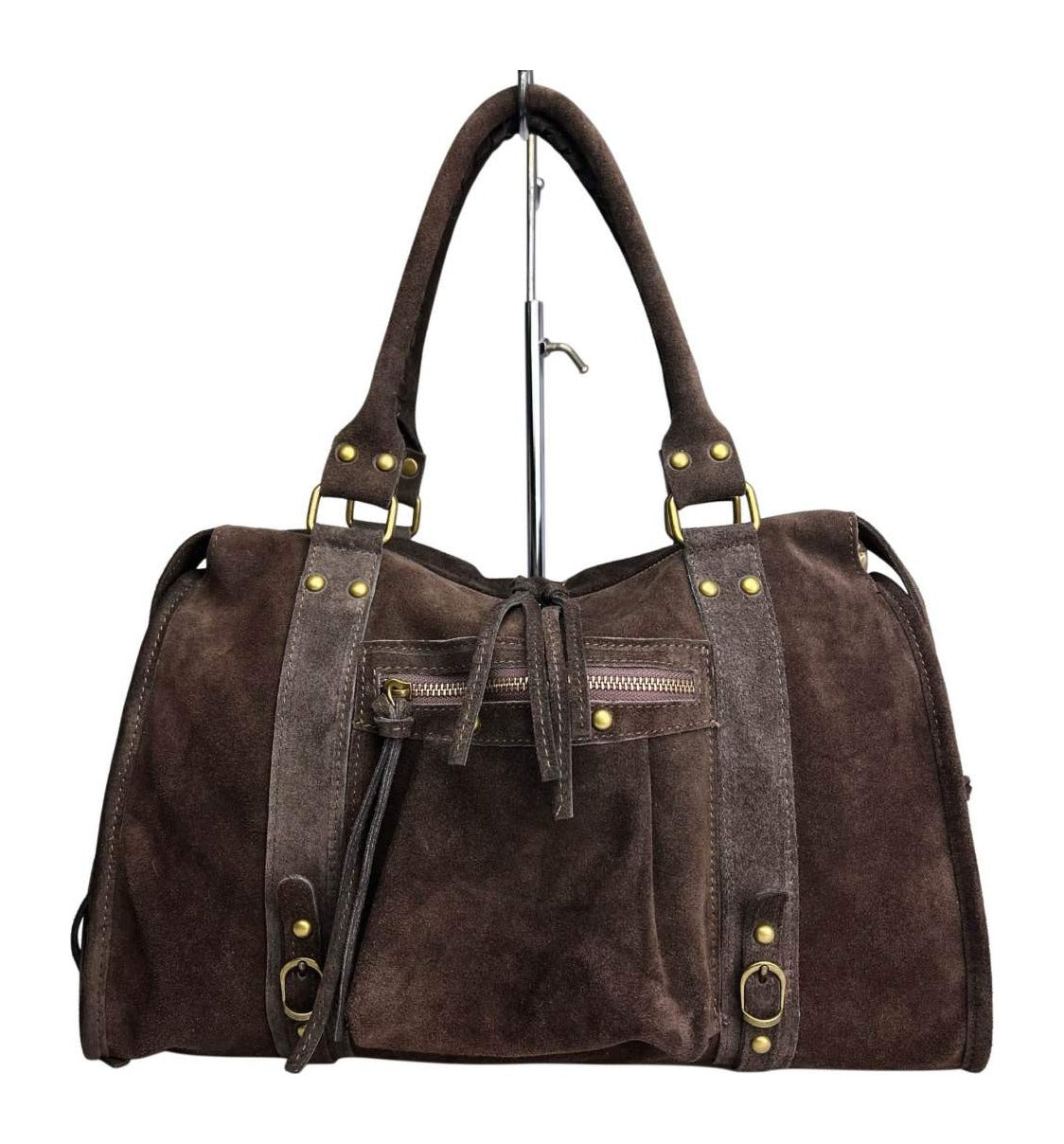 MI552 Dark Brown Suede Studded Satchel