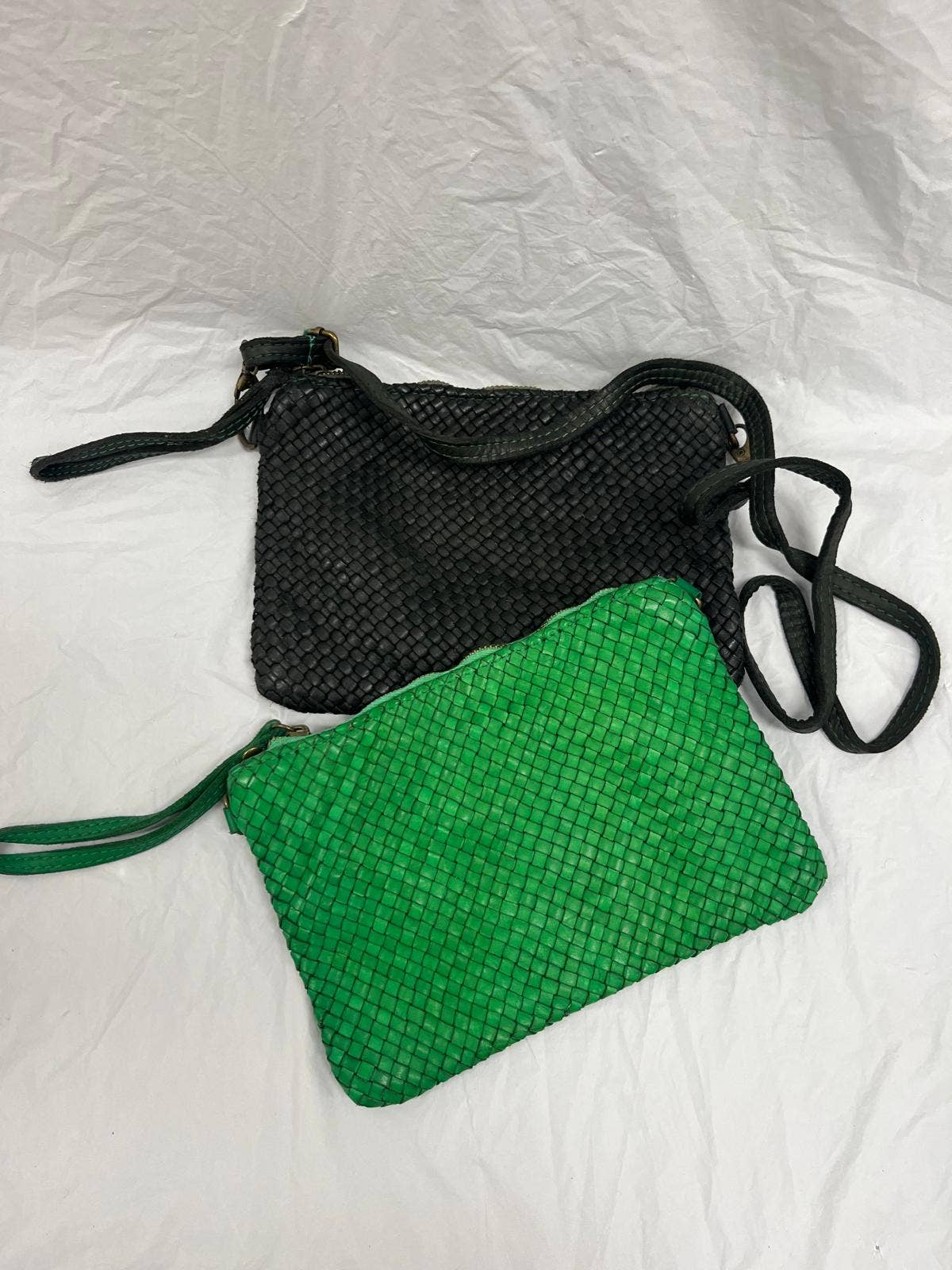 OF288 Italian Woven Vintage Leather Zipped Crossbody Bag