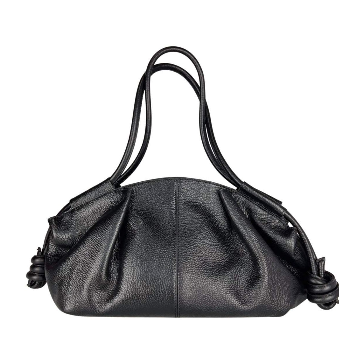 MI685 Black Ruched Leather Shoulder Bag