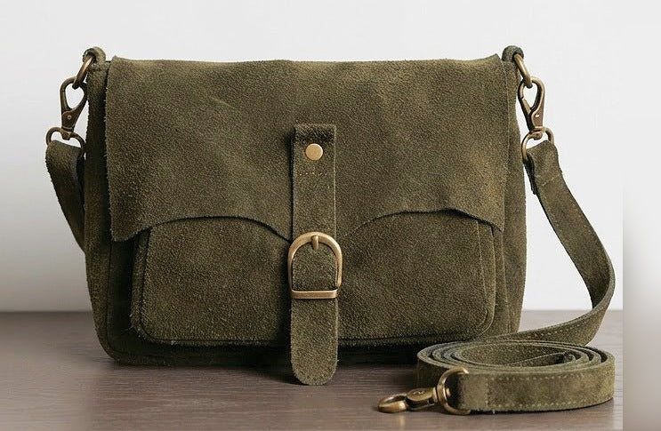ZZ163 Khaki Suede Crossbody Bag