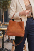 ZZ182 Camel Leather Suede Bucket Bag