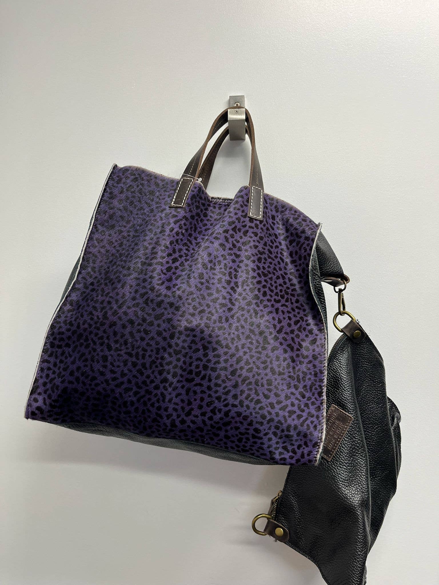 OF201 Italian Black Purple Cheetah Calf Hair Bag