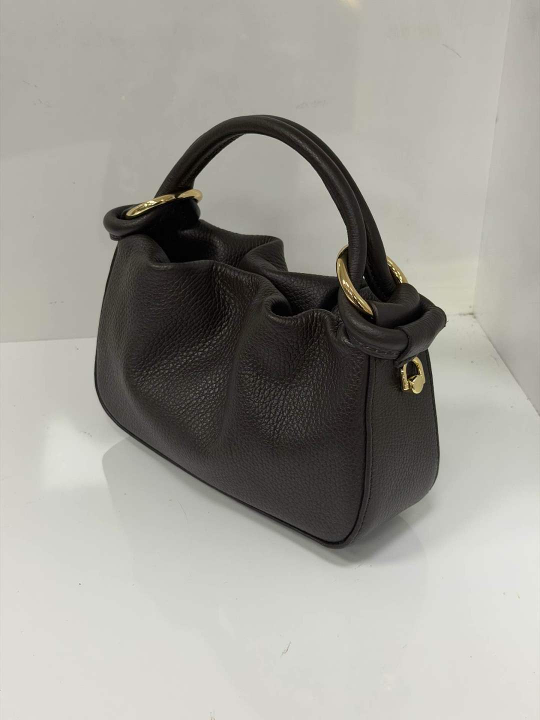 ST130 Dark Brown Ruched Top Handle Bag