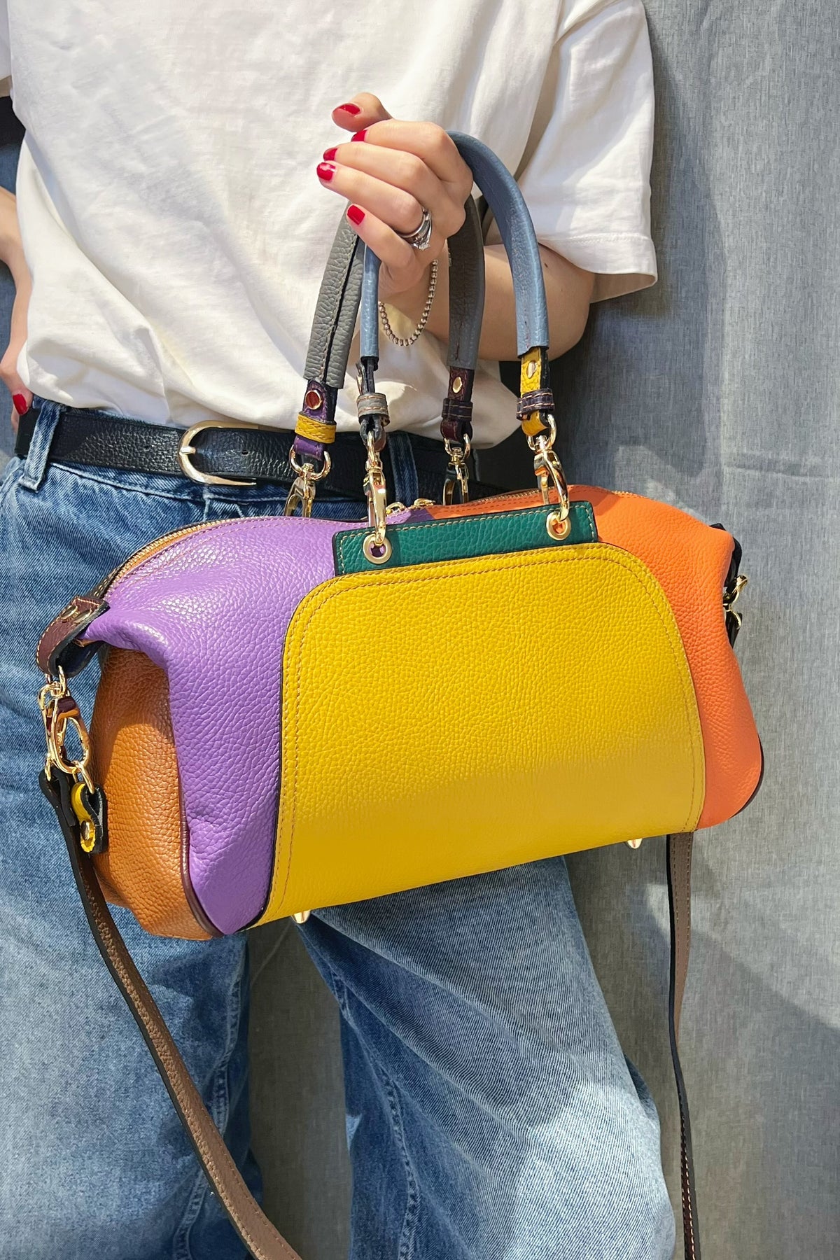 ZZ045 Mustard Multicolor Leather Handbag