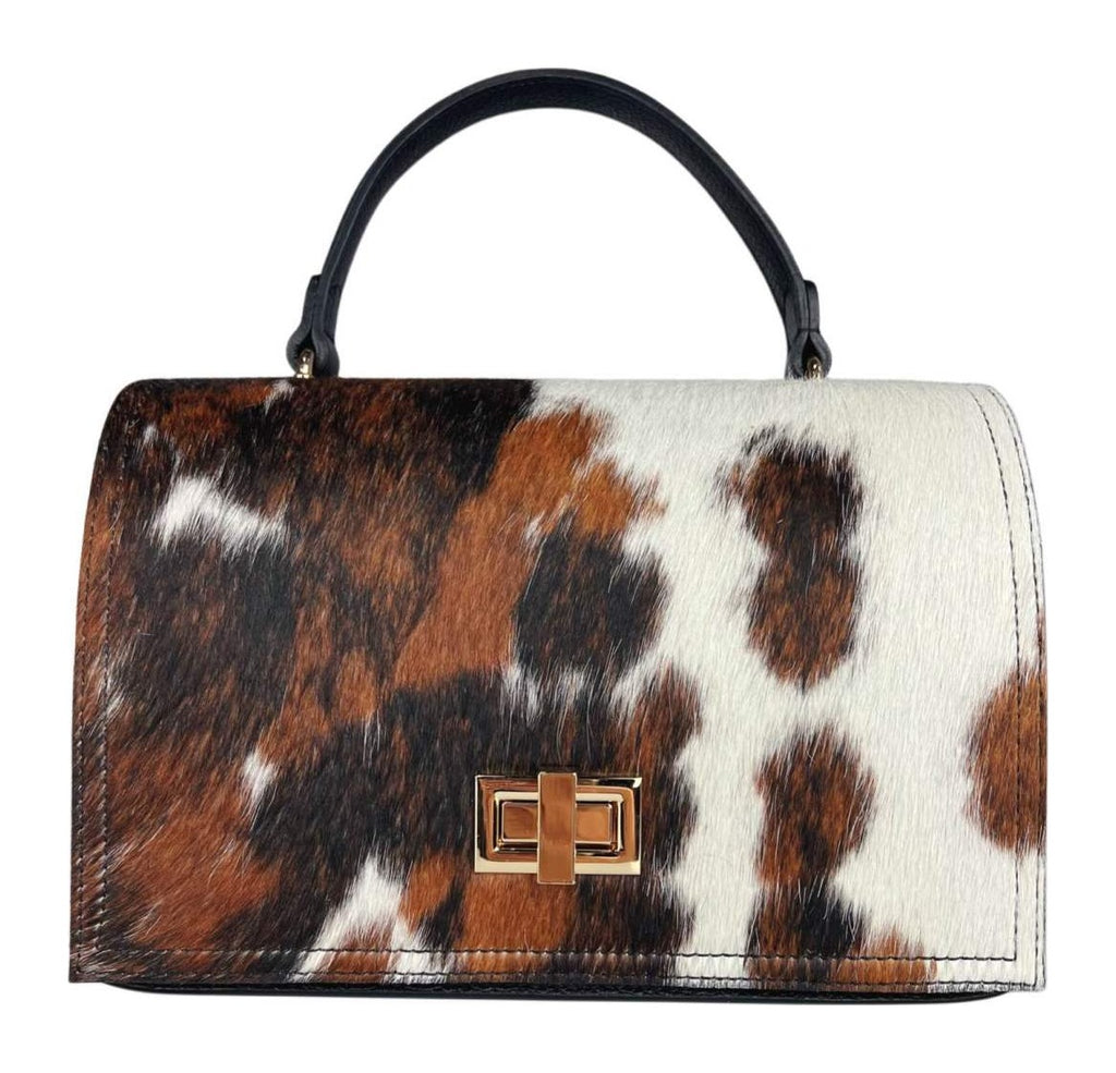 MI562 Cow Print Pony Hair Top Handle Bag