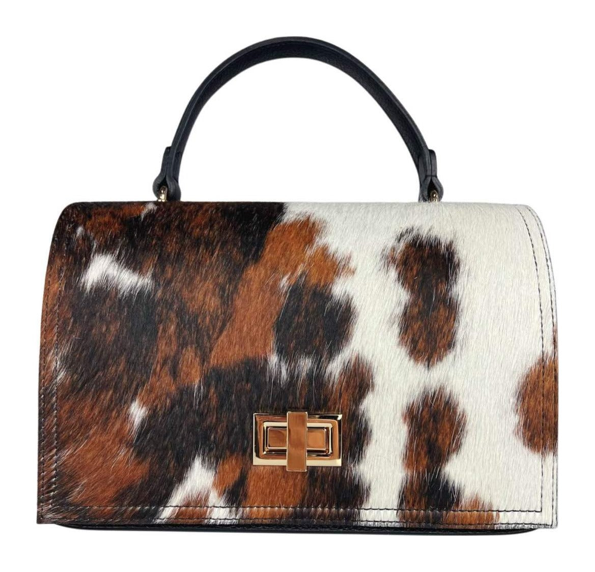 MI562 Cow Print Pony Hair Top Handle Bag