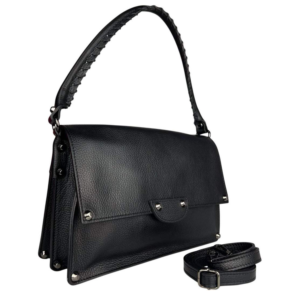 Mi231 Black Woven-Handle Flap Bag