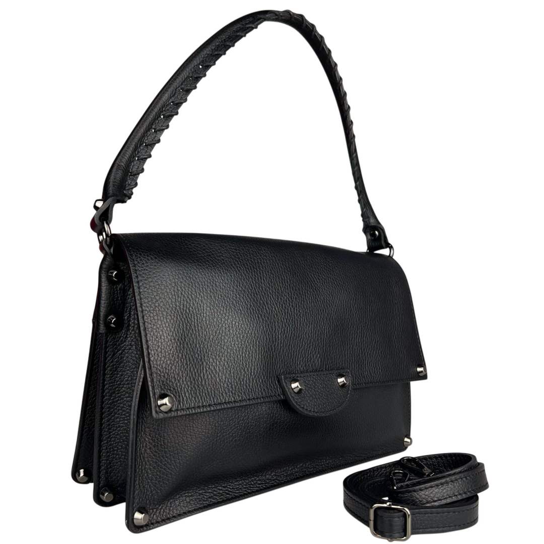 Mi231 Black Woven-Handle Flap Bag