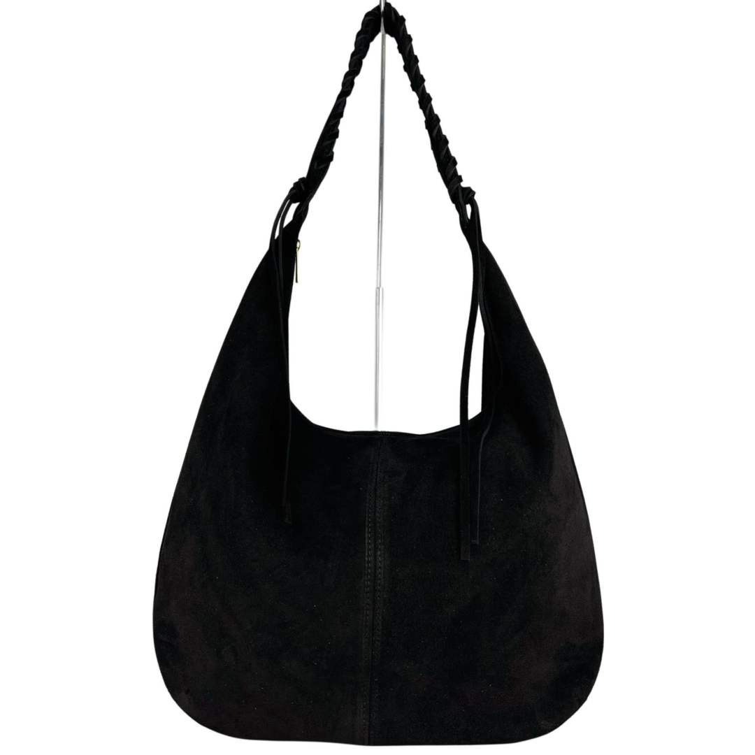 Mi079 Black Suede Woven-Handle Tote