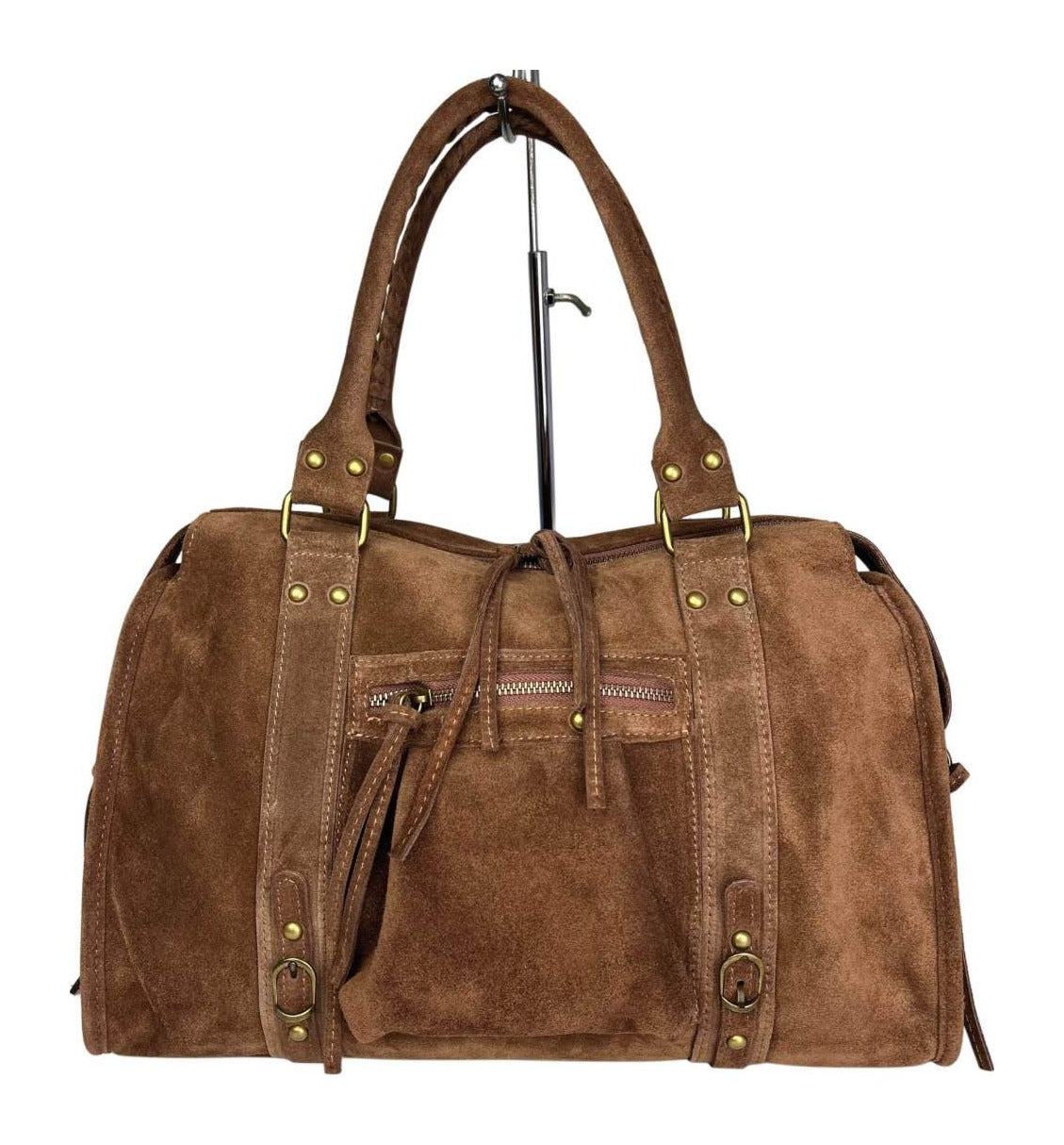 MI553 Brown Suede Studded Satchel