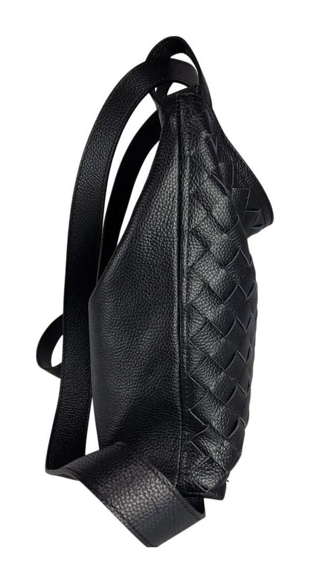 MI594 Black Woven Leather Convertible Backpack