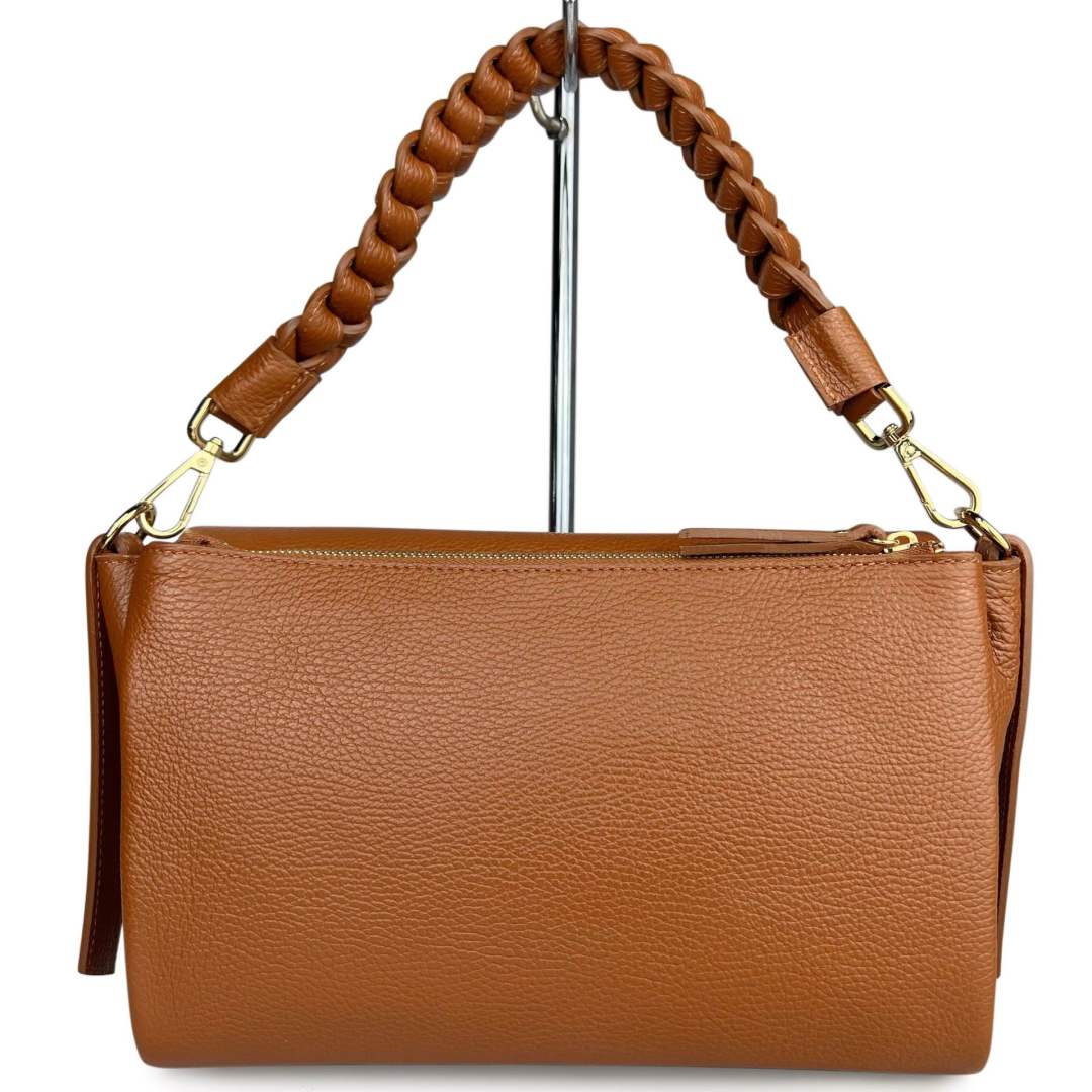 Mi191 Tan 3-Compartment Flap Bag