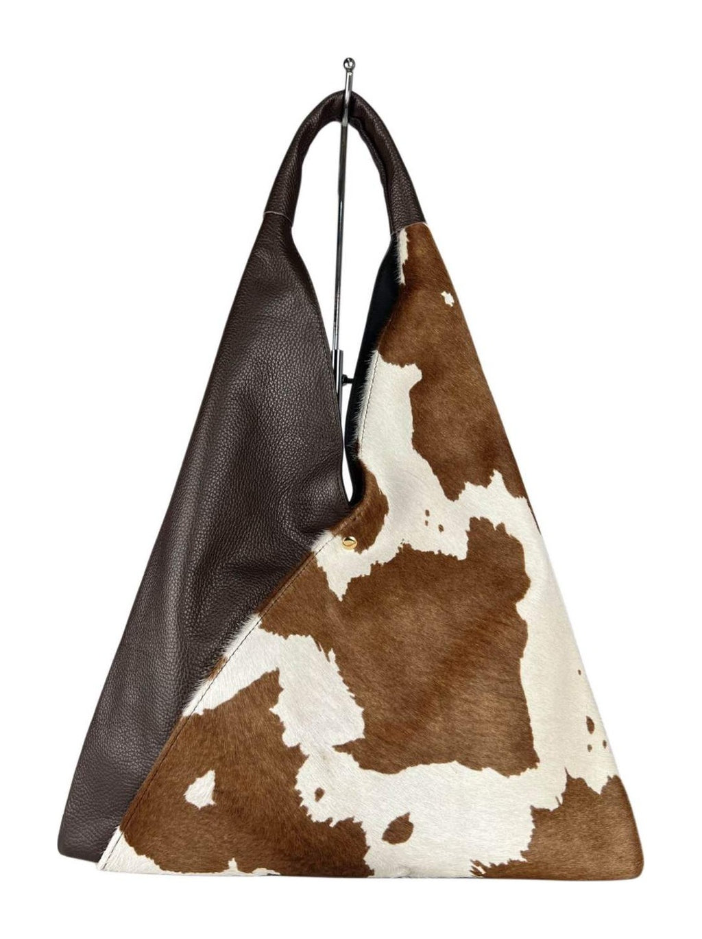 MI550 Brown & White Cow Print Pony Hair Triangle Bag