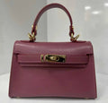 MELBOP Old PInk Small Italian Leather Structured Lock Bag