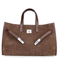 Mi133 Mocha Croco-Print Suede Tote