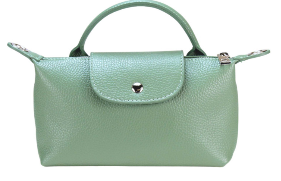 LOLOMI Italian Leather Mint Small Handbag with Snap Closure