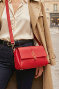 ZZ147 Bright Red Leather 3-Compartment Crossbody Bag